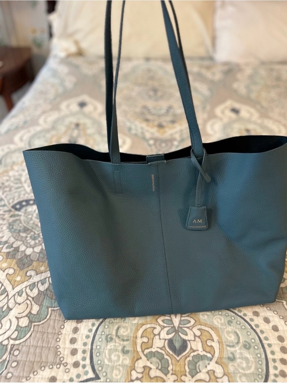 Maison de Sabre Blue Leather Tote Bag with Interior Pockets - Picture 2 of 11